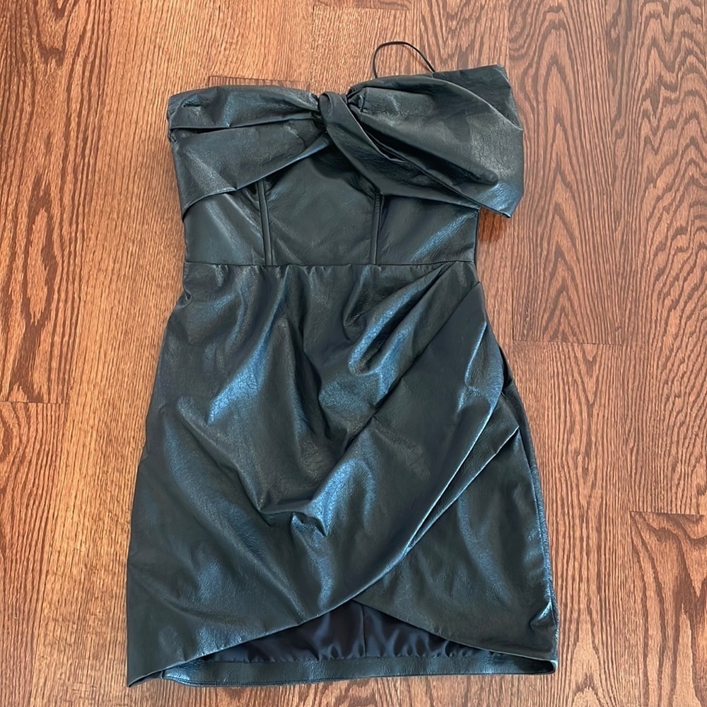 PINKO faux SOFTEST leather strapless mini dress party cocktail black NWOT 6